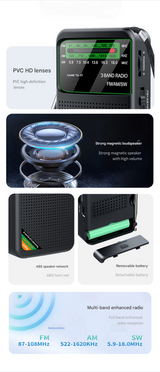 Black JOC TG-77 Multi-Band Rechargeable Radio for Seniors - Automatic Channel Search, FM/AM/SW Bands - Side View