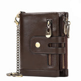 Coffee Genuine Leather Men's RFID Blocking Wallet - High Capacity Trifold with Zipper Coin Pocket