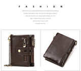 Green Genuine Leather Men's RFID Blocking Wallet - High Capacity Trifold with Zipper Coin Pocket