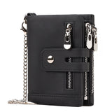 Black Genuine Leather Men's RFID Blocking Wallet - High Capacity Trifold with Zipper Coin Pocket