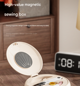 White Modern Portable Sewing Kit - All-in-One Compact Organizer with Magnetic Pin Cushion for Home & Travel - Top-Down View