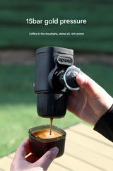 White Portable Hand Press Espresso Machine - Compatible with Espresso Capsules and Ground Coffee for Home, Travel, and Outdoor Use - Front View