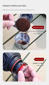 White Portable Hand Press Espresso Machine - Compatible with Espresso Capsules and Ground Coffee for Home, Travel, and Outdoor Use - Side View