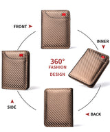 Black Sleek Carbon Fiber Vertical Wallet for Men - Slim Bifold Card Holder with Clear ID Window - Side View