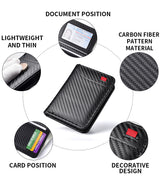 Coffee-colored Sleek Carbon Fiber Vertical Wallet for Men - Slim Bifold Card Holder with Clear ID Window
