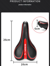 Black and red Mountain Bike Saddle - Comfortable and Durable Bicycle Seat for MTB and Road Bikes - Close-Up Angle