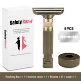 Bronze color Premium Adjustable Double Edge Safety Razor Kit - 8-Setting Precision Shave with Stand & 5 Blades
