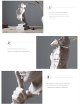 Silver Modern 'Silence is Golden' Abstract Sculpture - Nordic Resin Art Statue for Office & Living Room Decor - Side View