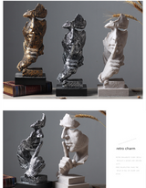Silver Modern 'Silence is Golden' Abstract Sculpture - Nordic Resin Art Statue for Office & Living Room Decor - Top-Down View