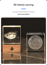 The Moon Luminous 3D Crystal Cube Night Light - Laser Engraved Artwork with Solid Wood Base