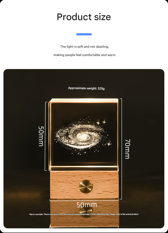 Saturn Luminous 3D Crystal Cube Night Light - Laser Engraved Artwork with Solid Wood Base