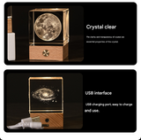 Stroll through the starry sky Luminous 3D Crystal Cube Night Light - Laser Engraved Artwork with Solid Wood Base - Close-Up Angle