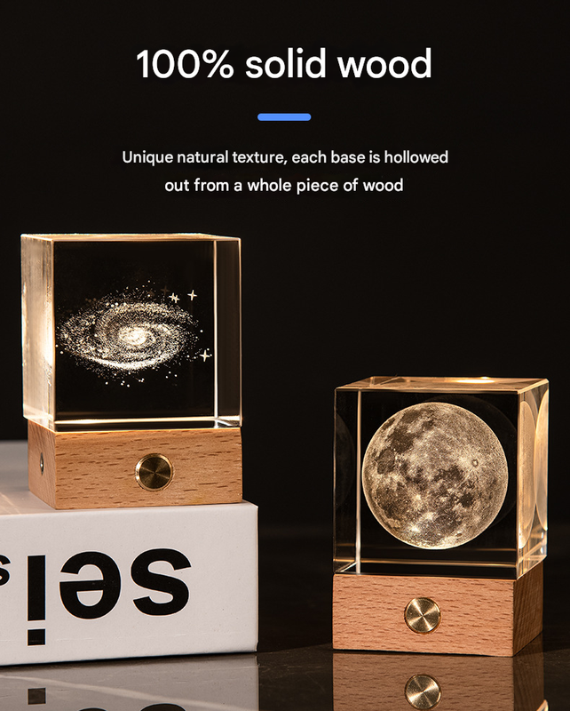Constellation Luminous 3D Crystal Cube Night Light - Laser Engraved Artwork with Solid Wood Base