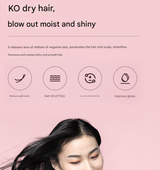Pink Ultra-Lightweight Ionic Cordless Hair Dryer, USB Rechargeable Portable Blow Dryer with Cool Air for Travel & Home