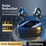 White Open-Ear Ear-Clip Wireless Earbuds, Bluetooth 5.3 Headphones with LED Digital Display, Hi-Fi Stereo Sound & HD Mic for Sports and Calls