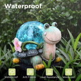 Turtle and Butterfly Charming Solar-Powered Animal Garden Statue - Waterproof Resin Figurine with Glowing LED Accents - Side View