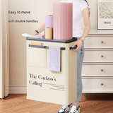 Pink Premium Fabric Yoga Mat Storage Basket - Slim & Foldable Organizer for Home Gym Equipment - Front View