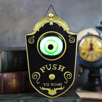 2-Piece Black Halloween Animated Eyeball Doorbell - Spooky Light-Up Prop with Scary Sounds for Party & Door Decoration