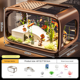 Brown Modern Desktop Aquarium & Turtle Tank - Panoramic Viewing Fish Tank with Basking Platform & Lid