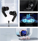 Black Smart TWS Earbuds with Full-Color LCD Touchscreen Case - Bluetooth 5.4, HiFi Stereo & ENC Noise Cancelling