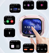Pink Smart TWS Earbuds with Full-Color LCD Touchscreen Case - Bluetooth 5.4, HiFi Stereo & ENC Noise Cancelling - Top-Down View