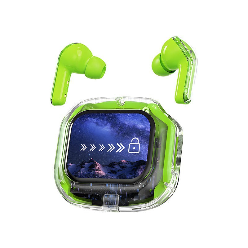 Green Smart TWS Earbuds with Full-Color LCD Touchscreen Case - Bluetooth 5.4, HiFi Stereo & ENC Noise Cancelling