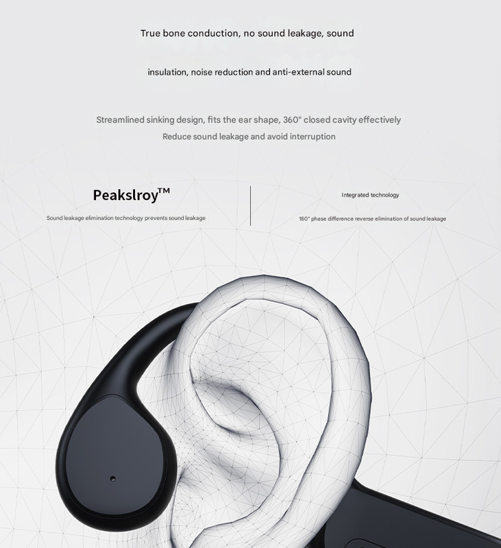 Black IPX8 Waterproof Swimming Headphones - Bone Conduction with 32GB MP3 Player