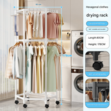 White double layer 360? Rotating Portable Garment Rack - Heavy Duty Rolling Clothes Stand with Wheels for Bedroom & Laundry