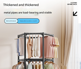 White double layer 360° Rotating Portable Garment Rack - Heavy Duty Rolling Clothes Stand with Wheels for Bedroom & Laundry - Side View