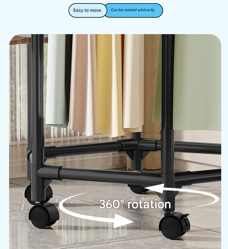White double layer 360° Rotating Portable Garment Rack - Heavy Duty Rolling Clothes Stand with Wheels for Bedroom & Laundry