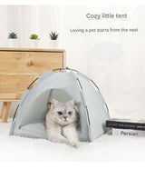 Green Premium Portable Pet Tent Bed with Cooling Mat - Breathable Foldable Outdoor Indoor Cat Dog House Shelter for Summer(Size: M) - Front View