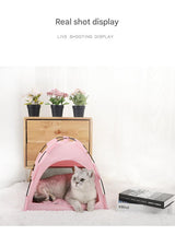 Green Premium Portable Pet Tent Bed with Cooling Mat - Breathable Foldable Outdoor Indoor Cat Dog House Shelter for Summer(Size: M) - Low Angle