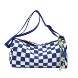 Blue Trendy Checkerboard Boston Bag - Casual Crossbody Shoulder Purse with Wide Strap