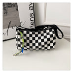 Blue Trendy Checkerboard Boston Bag - Casual Crossbody Shoulder Purse with Wide Strap