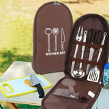 Black Portable Camping Kitchen Utensil Organizer - Travel Cookware Storage Bag for BBQ & Picnics - Front View
