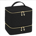 Black Professional Nail Polish Organizer Case for 30 Bottles & UV Lamp - Double-Layer Travel Storage Bag