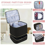 Black Professional Nail Polish Organizer Case for 30 Bottles & UV Lamp - Double-Layer Travel Storage Bag - Top-Down View
