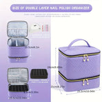 Purple Professional Nail Polish Organizer Case for 30 Bottles & UV Lamp - Double-Layer Travel Storage Bag