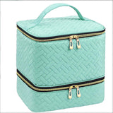 Green Professional Nail Polish Organizer Case for 30 Bottles & UV Lamp - Double-Layer Travel Storage Bag