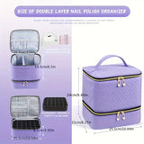 Green Professional Nail Polish Organizer Case for 30 Bottles & UV Lamp - Double-Layer Travel Storage Bag - Front View