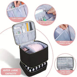 Green Professional Nail Polish Organizer Case for 30 Bottles & UV Lamp - Double-Layer Travel Storage Bag
