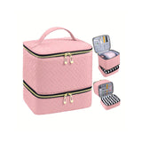 Pink Professional Nail Polish Organizer Case for 30 Bottles & UV Lamp - Double-Layer Travel Storage Bag