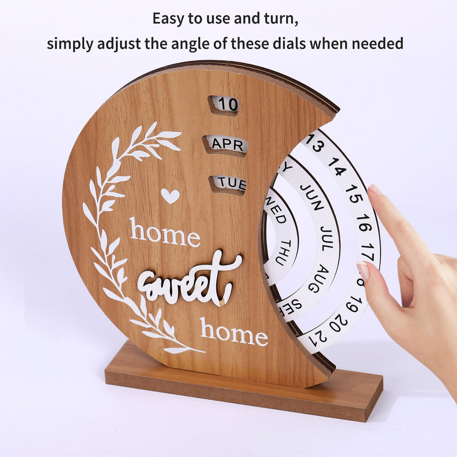 Shovel style Rustic Wooden Perpetual Calendar - Reusable Rotating Desk & Tabletop Decor