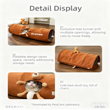 Brown bear Premium Soft Suede Cat Tunnel - Collapsible Play Tube with Peek-a-Boo Hole & Hanging Ball(1.2m) - Side View