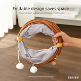 Brown bear Premium Soft Suede Cat Tunnel - Collapsible Play Tube with Peek-a-Boo Hole & Hanging Ball(0.8m) - Front View