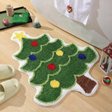 Green Christmas tree style Festive Christmas Shaped Floor Mat - Plush Non-Slip Holiday Accent Rug(Style 1)