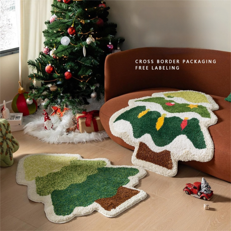 White Snowman Festive Christmas Shaped Floor Mat - Plush Non-Slip Holiday Accent Rug(Style 3)