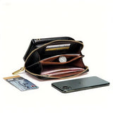 Red Chic Embroidered Crossbody Phone Wallet - All-in-One Purse with Kiss-Lock Clasp - Front View