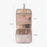 Beige Portable Hanging Travel Toiletry Bag - Large Capacity Cosmetic & Wash Organizer with Sturdy Hook - Top-Down View