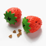 Red Durable Strawberry Treat Dispensing Dog Toy - Interactive Slow Feeder & Dental Chew(Medium size) - Front View